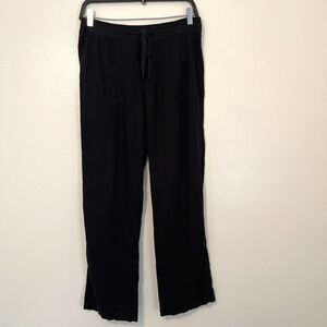 SUSINA Drawcord Adjustable Boho Linen Blend Relaxed Leg Pants, Black- M